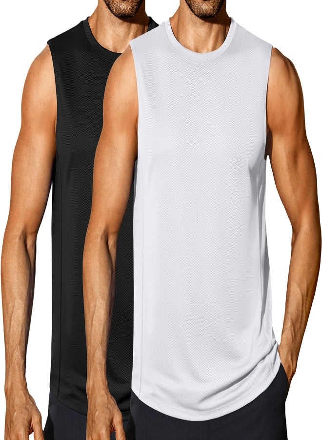 COOFANDY Men's Gym Tank Tops Workout Quick Dry Sleeveless Swim Shirts Beach Top 2 Pack Black/White - Image 1